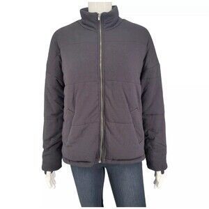 AnyBody Womens Cozy Knit Quilted Full Zip Jacket Small Black Pockets A386541